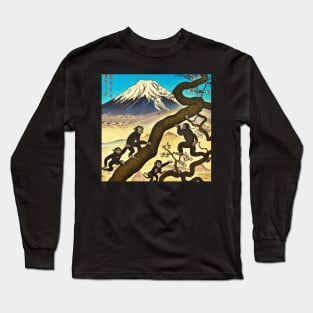 Ukiyo-E Japanese Traditional Art Macaque Monkey Long Sleeve T-Shirt